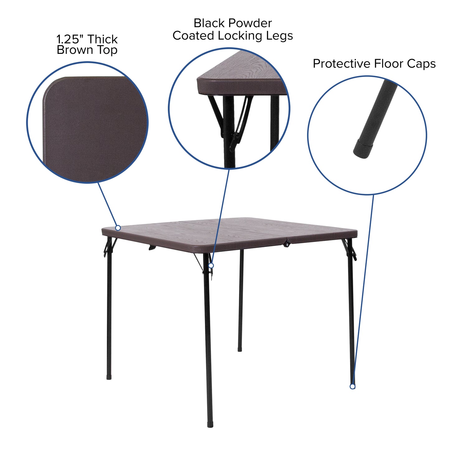 34SQ Brown Plastic Fold Table DAD-LF-86-GG