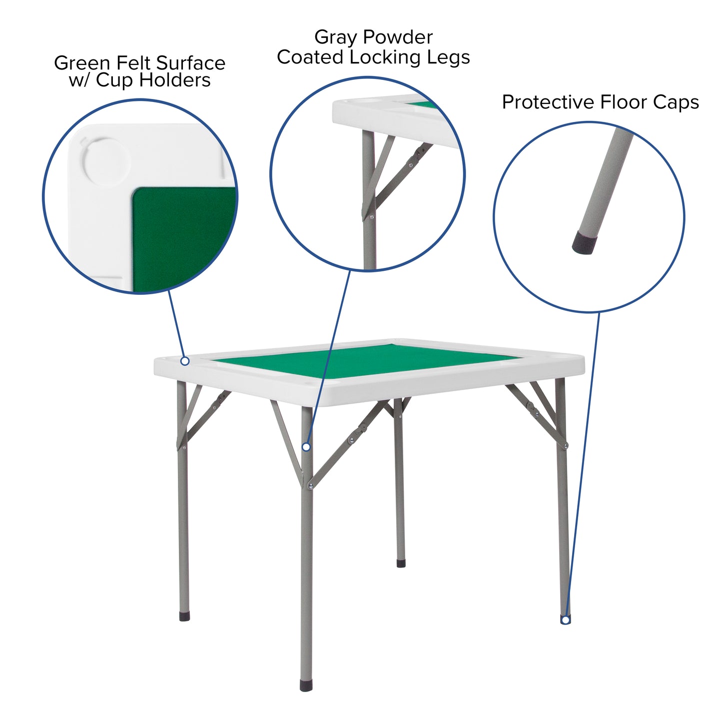 Green Felt Folding Game Table DAD-MJZ-88-GG