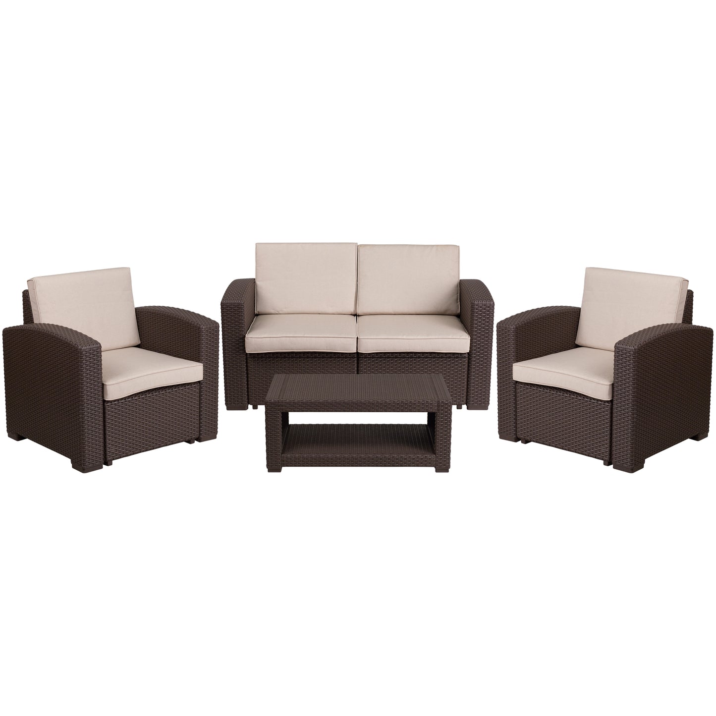 4 PC Brown Outdoor Rattan Set DAD-SF-112T-CBN-GG