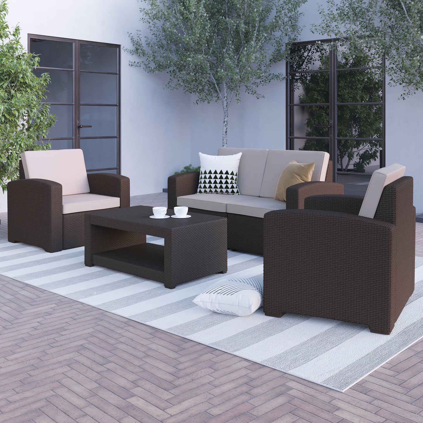 4 PC Brown Outdoor Rattan Set DAD-SF-112T-CBN-GG