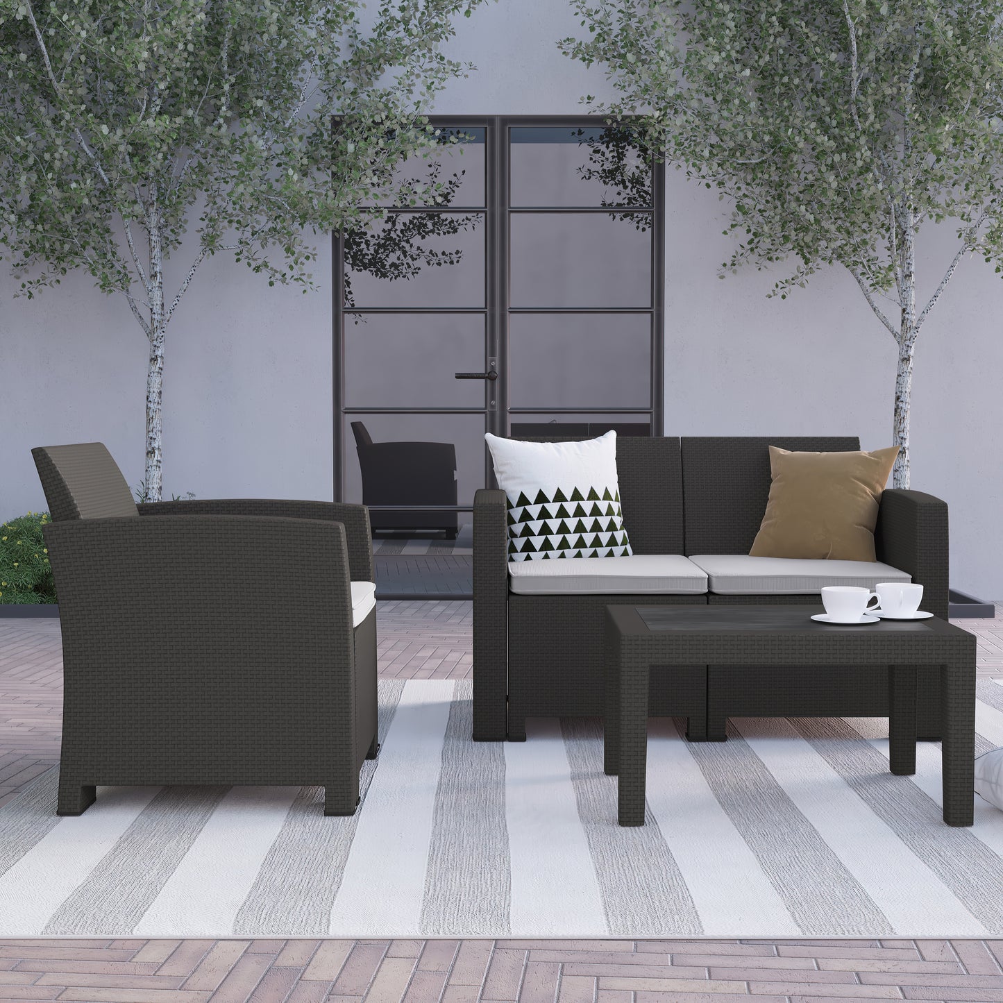 4 PC Gray Outdoor Rattan Set DAD-SF-112T-DKGY-GG