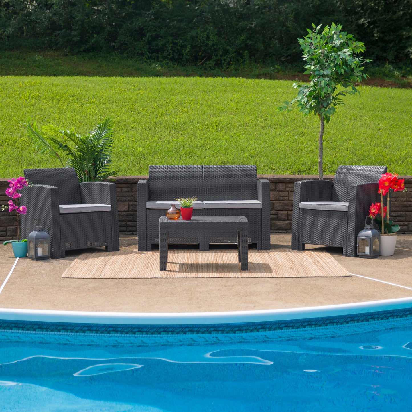 4 PC Gray Outdoor Rattan Set DAD-SF-112T-DKGY-GG