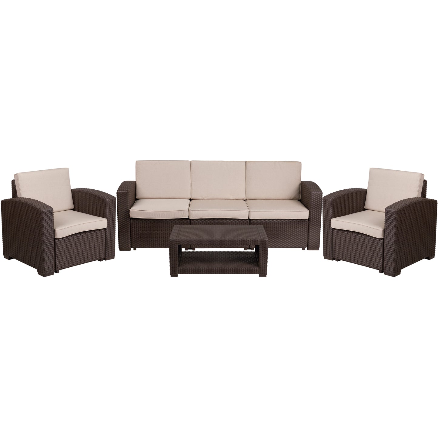 4 PC Brown Outdoor Rattan Set DAD-SF-113R-CBN-GG