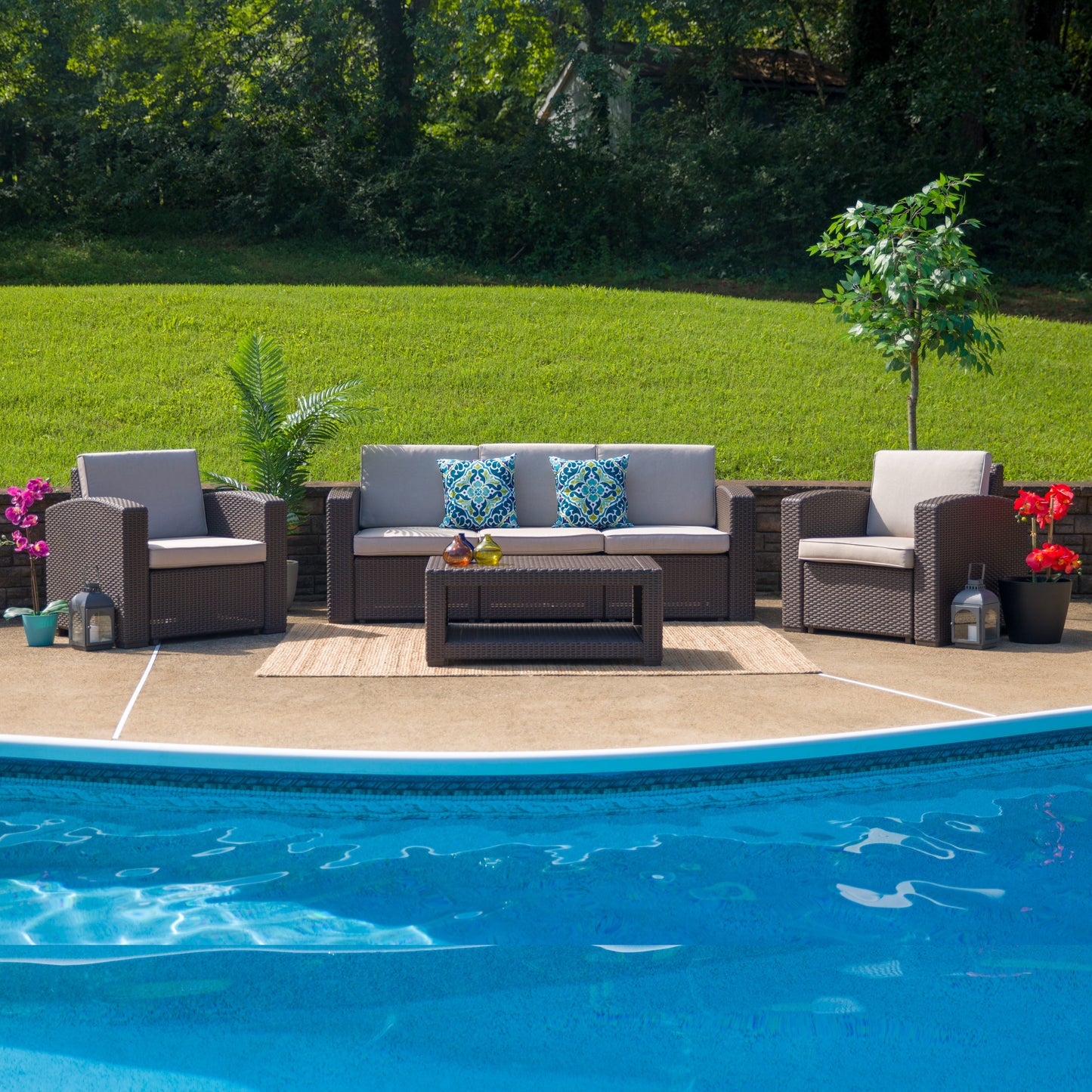 4 PC Brown Outdoor Rattan Set DAD-SF-113R-CBN-GG