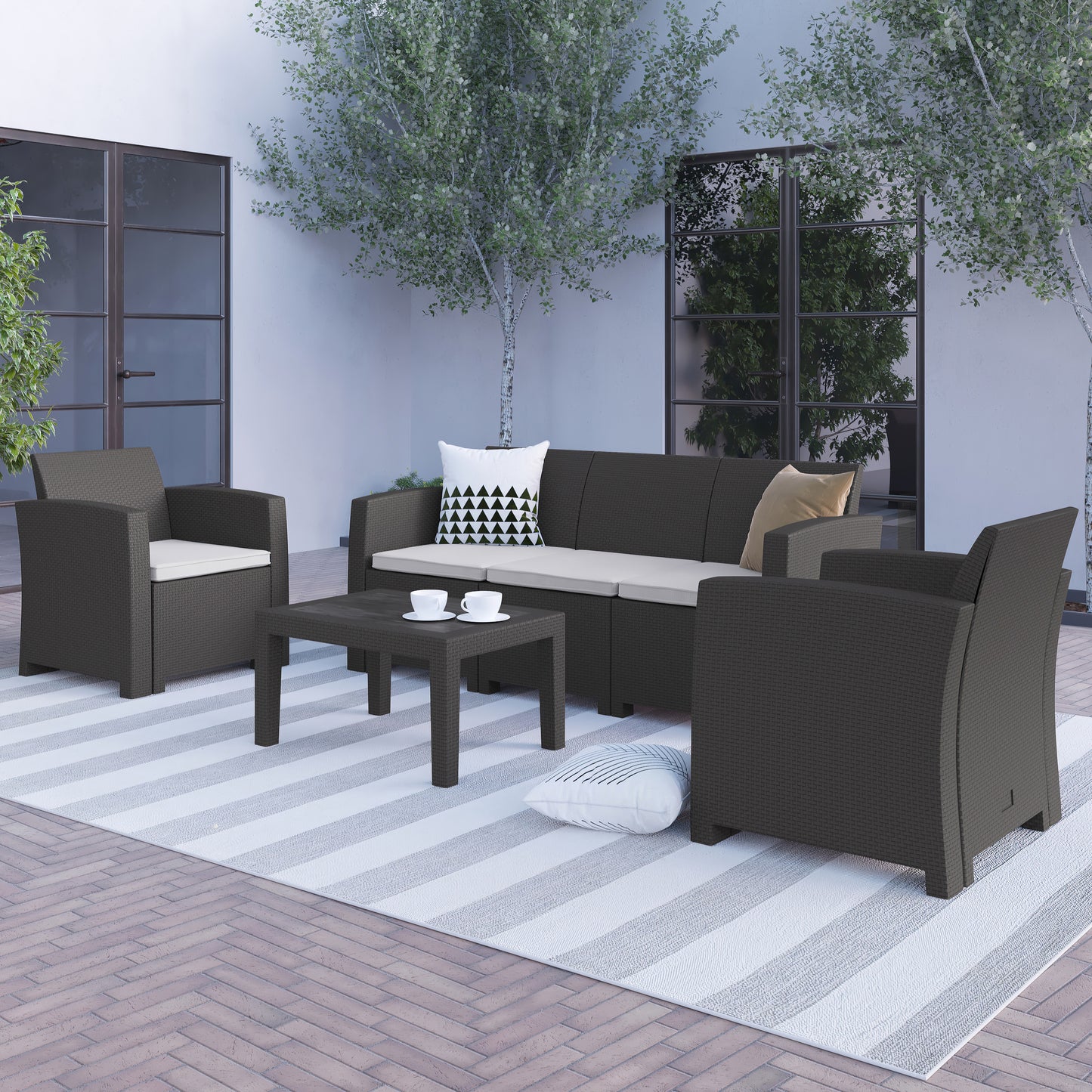 4 PC Gray Outdoor Rattan Set DAD-SF-113T-DKGY-GG