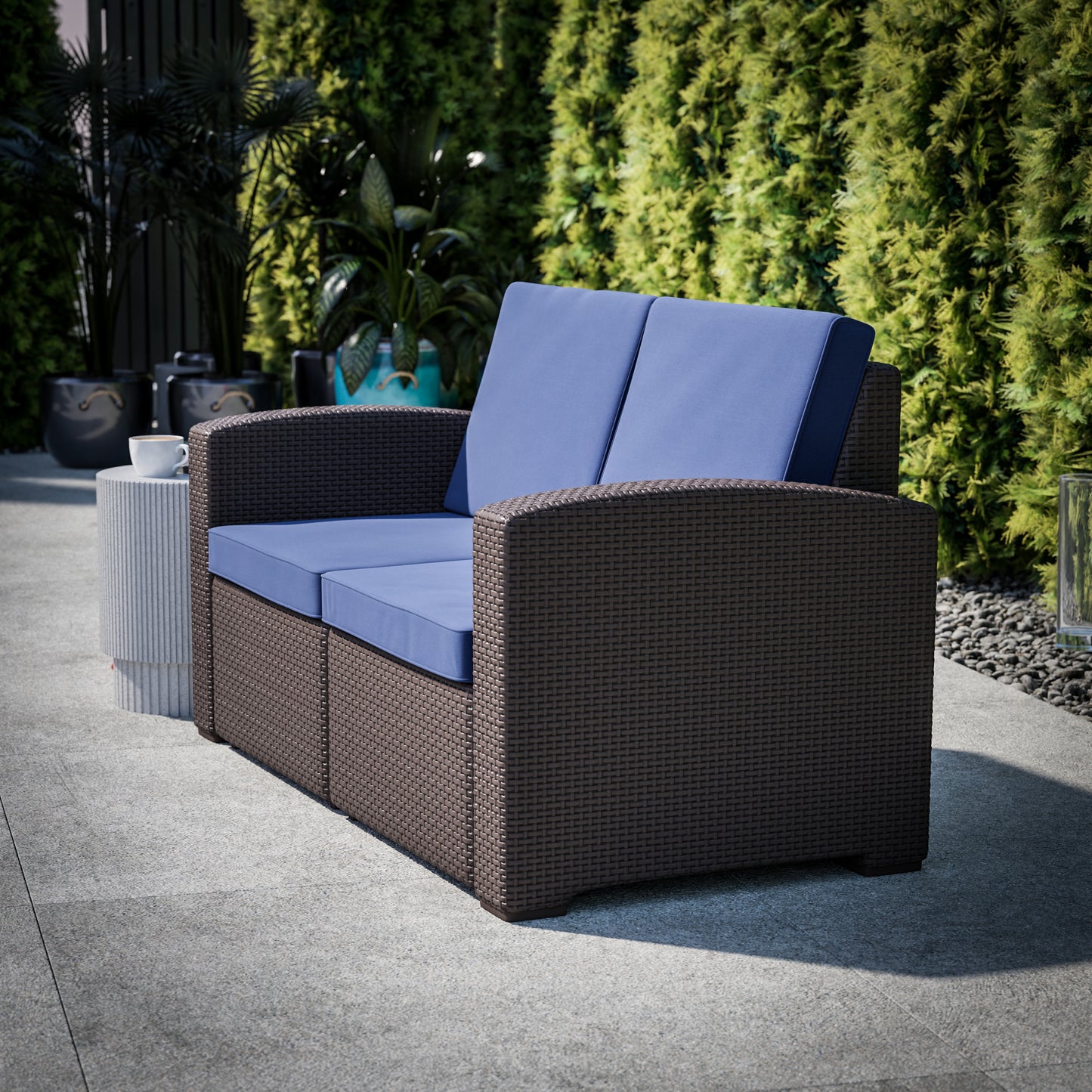 Chocolate/Navy Rattan Loveseat DAD-SF1-2-BNNV-GG