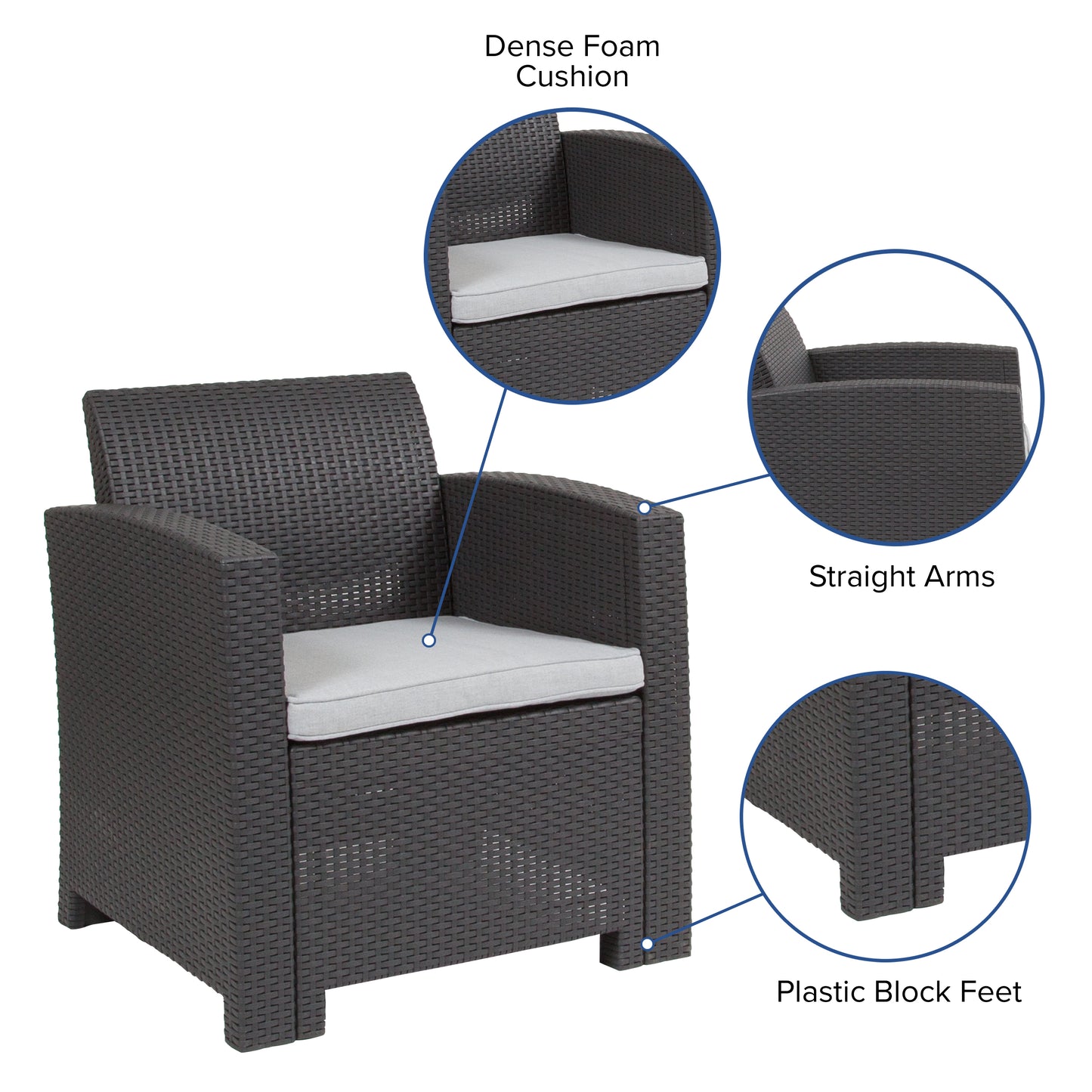 Dark Gray Rattan Outdoor Chair DAD-SF2-1-DKGY-GG