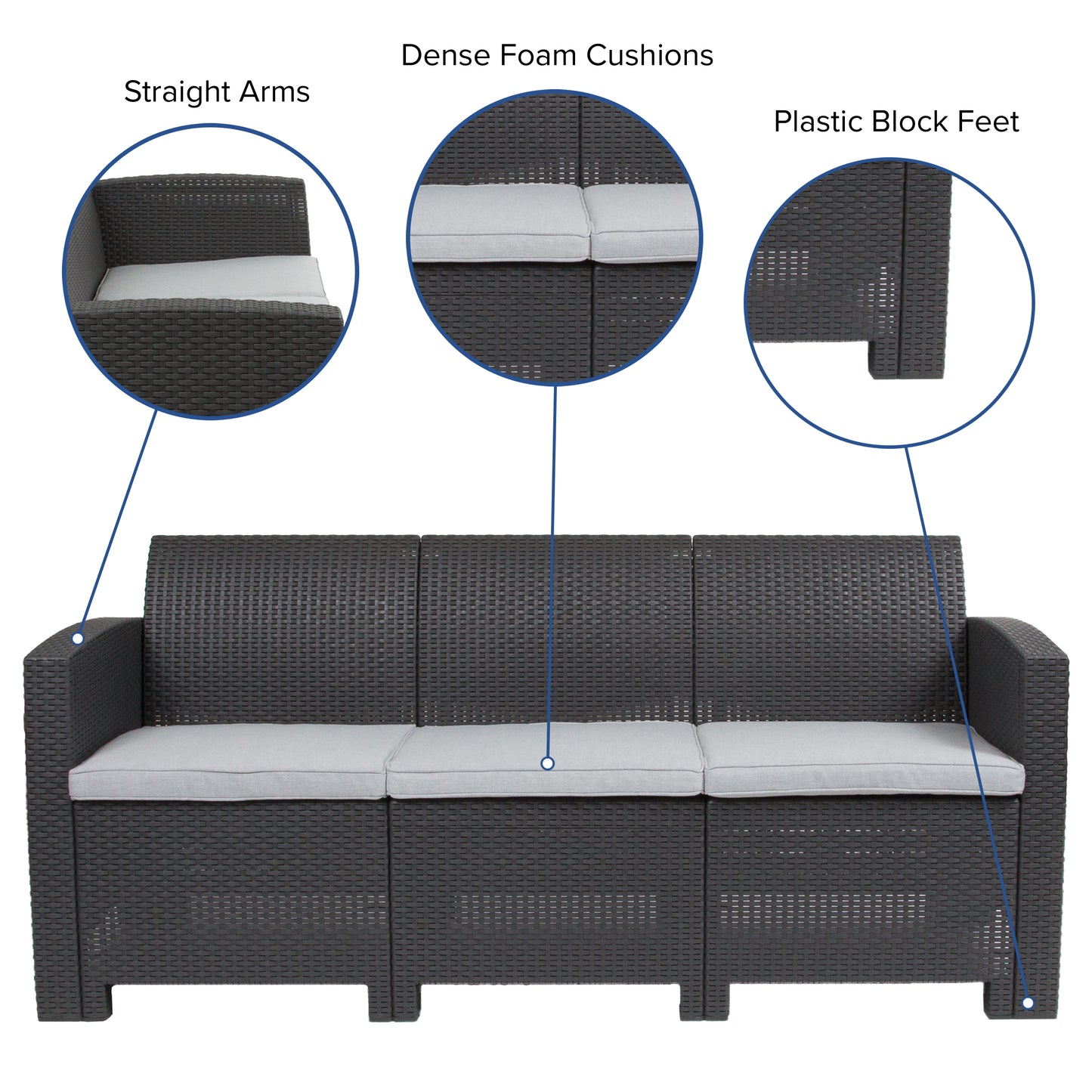 Dark Gray Rattan Outdoor Sofa DAD-SF2-3-DKGY-GG