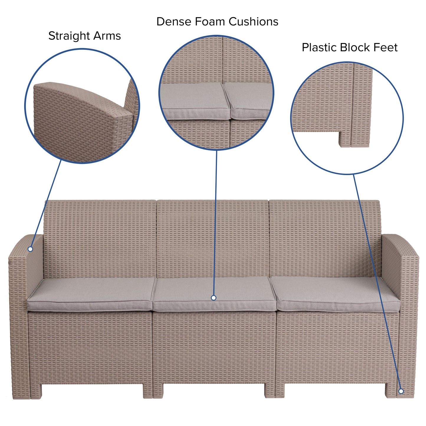 Light Gray Rattan Outdoor Sofa DAD-SF2-3-GG