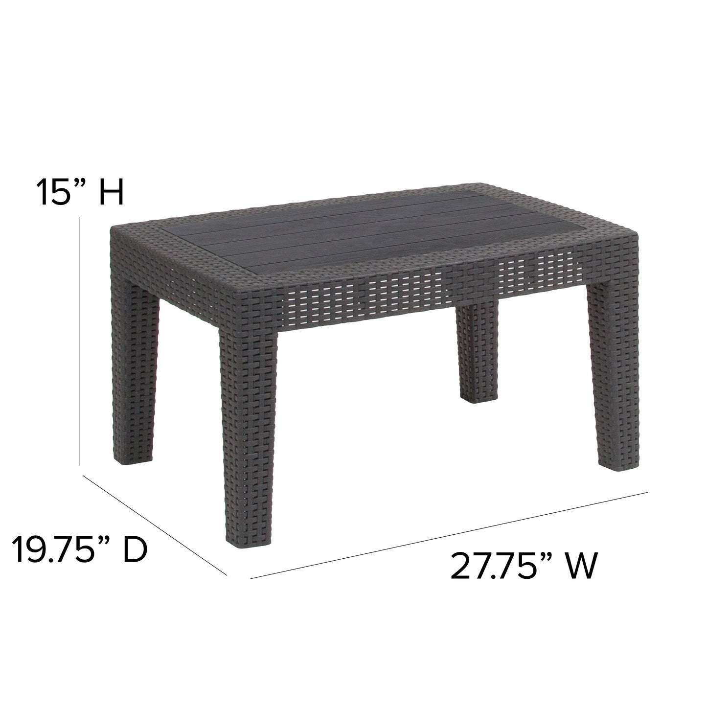 Dark Gray Rattan Coffee Table DAD-SF2-T-DKGY-GG