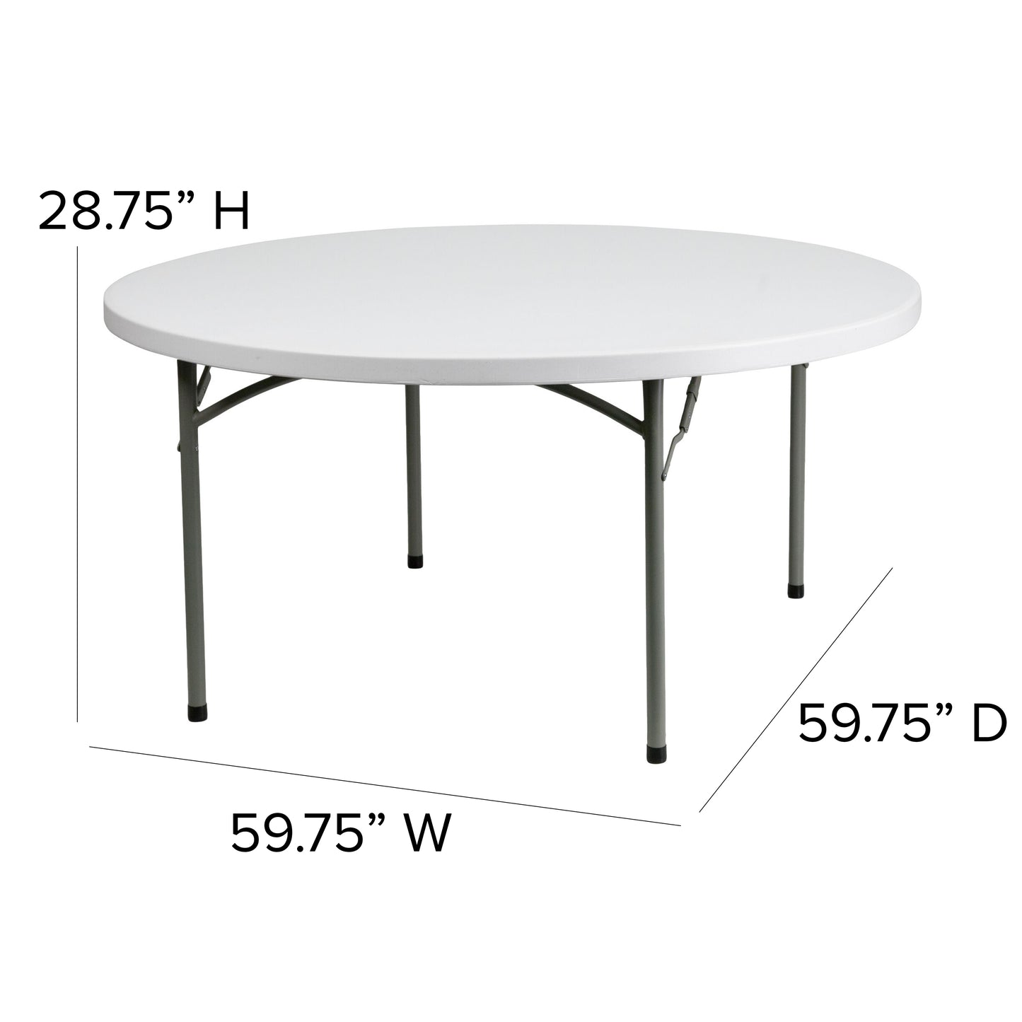 60RD White Plastic Fold Table DAD-YCZ-152R-GW-GG