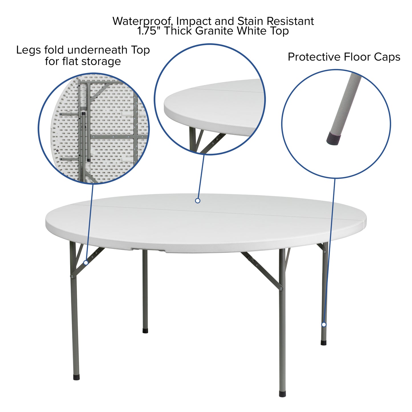 60RD White Plastic Fold Table DAD-YCZ-154-GW-GG