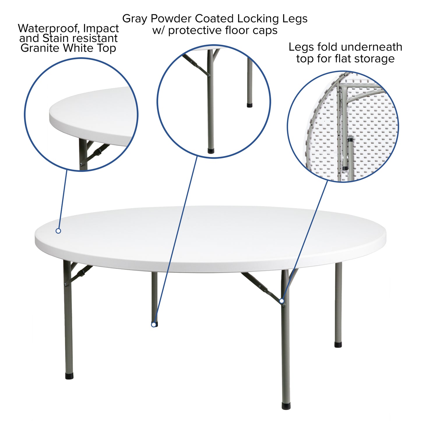 72RD White Plastic Fold Table DAD-YCZ-180R-GW-GG