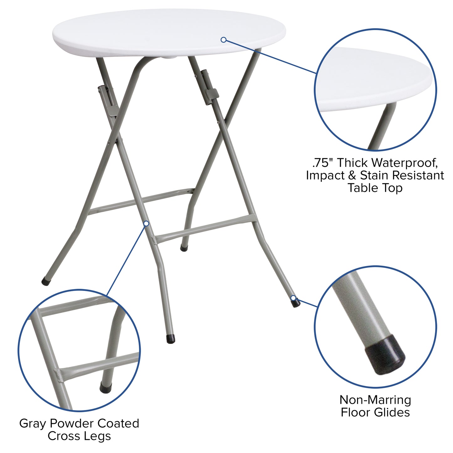 24RND White Plastic Fold Table DAD-YCZ-80R-1-SM-GW-GG