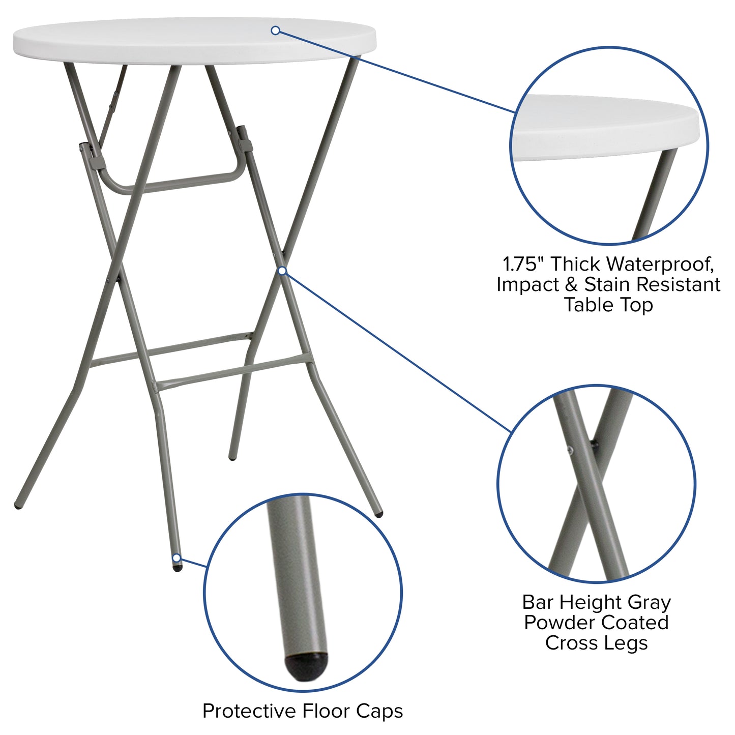 32RD White Plastic Folding Bar DAD-YCZ-80R-2-BAR-GW-GG