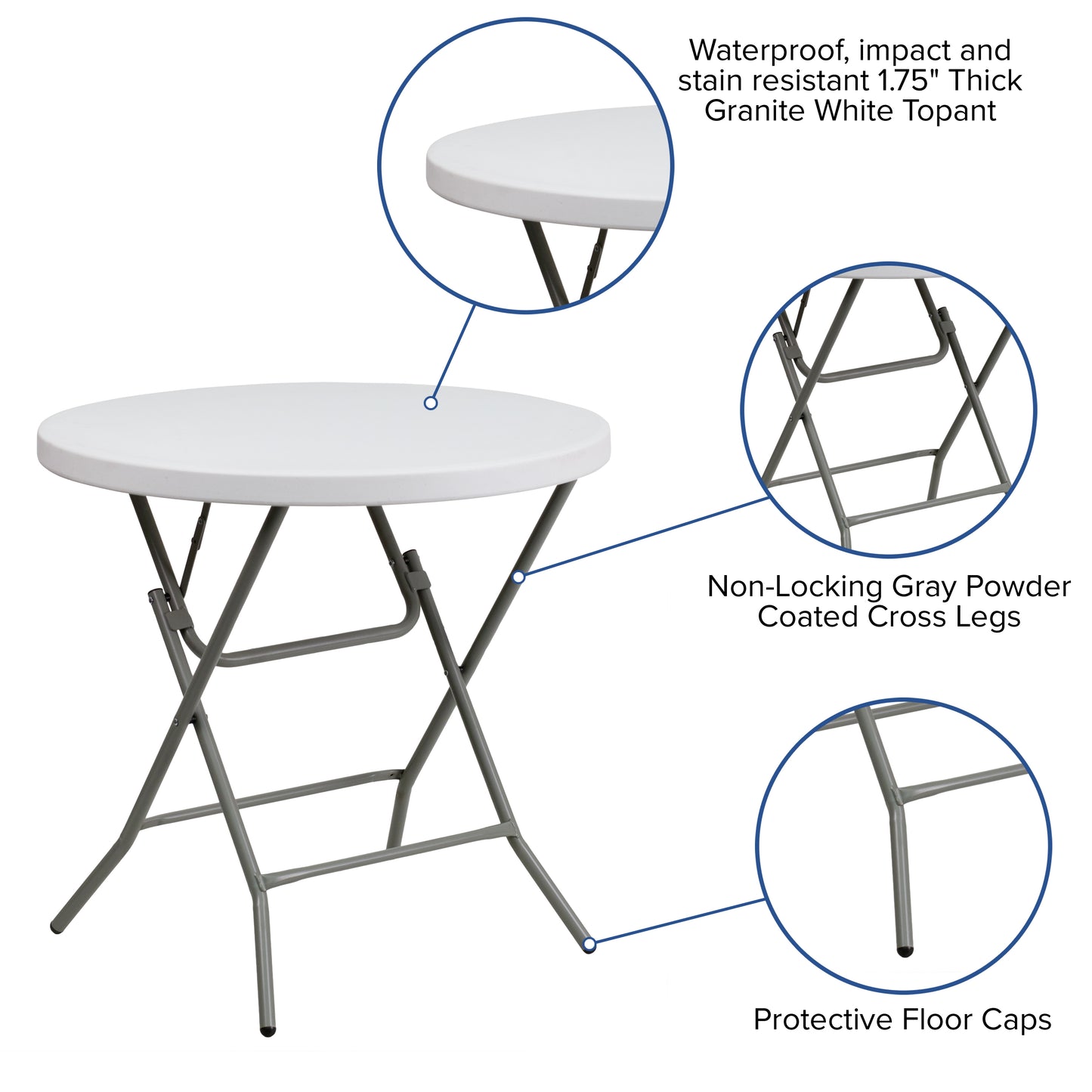 32RD White Plastic Fold Table DAD-YCZ-80R-GW-GG