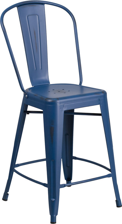 Distressed Blue Metal Stool ET-3534-24-AB-GG