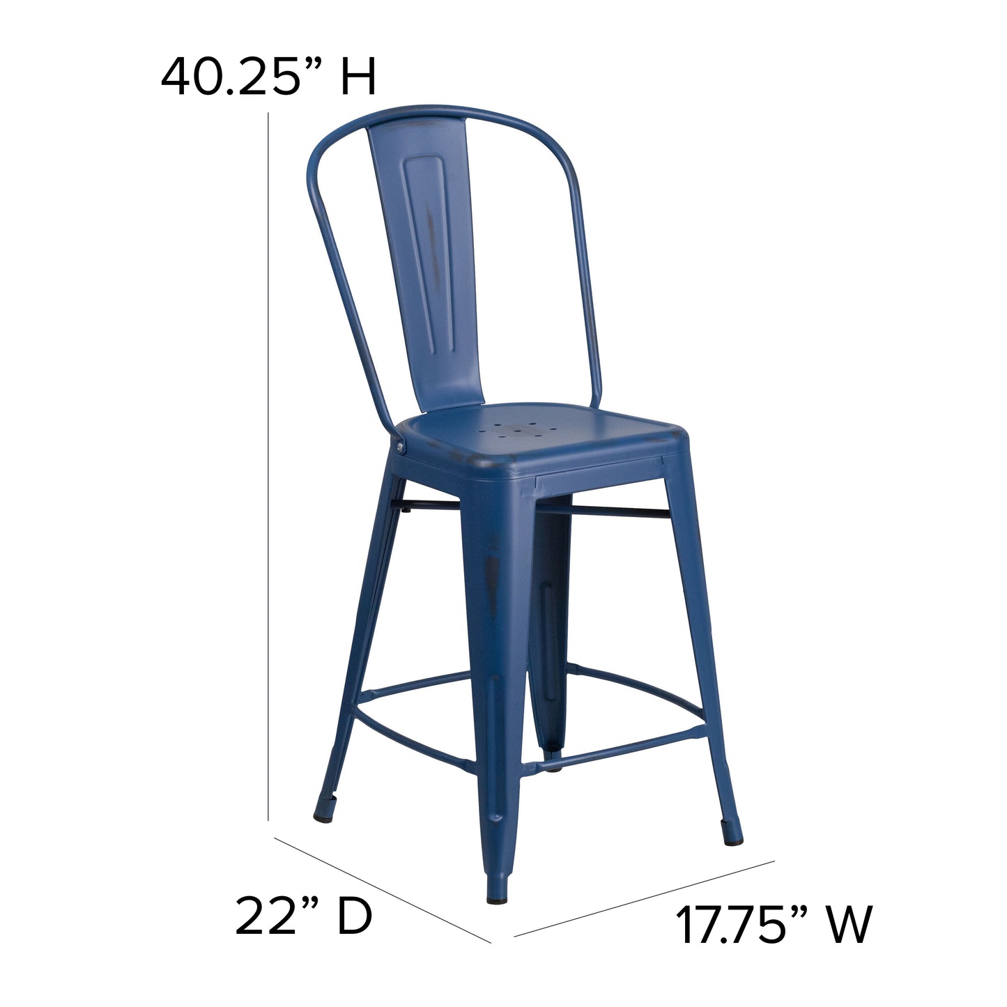 Distressed Blue Metal Stool ET-3534-24-AB-GG