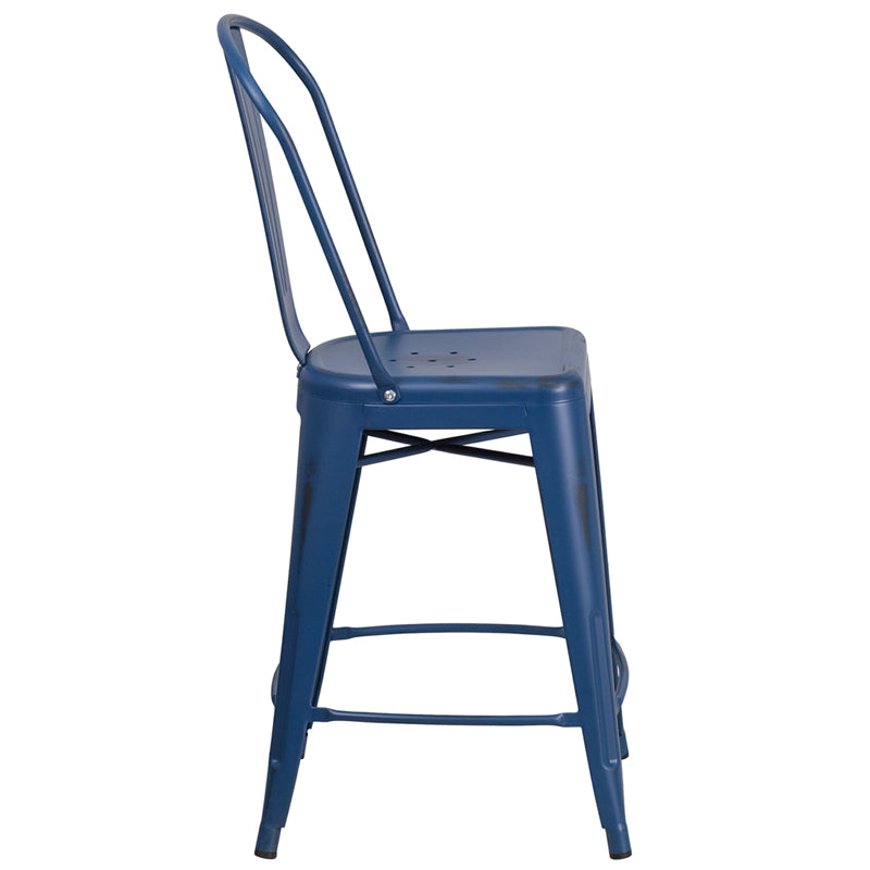 Distressed Blue Metal Stool ET-3534-24-AB-GG