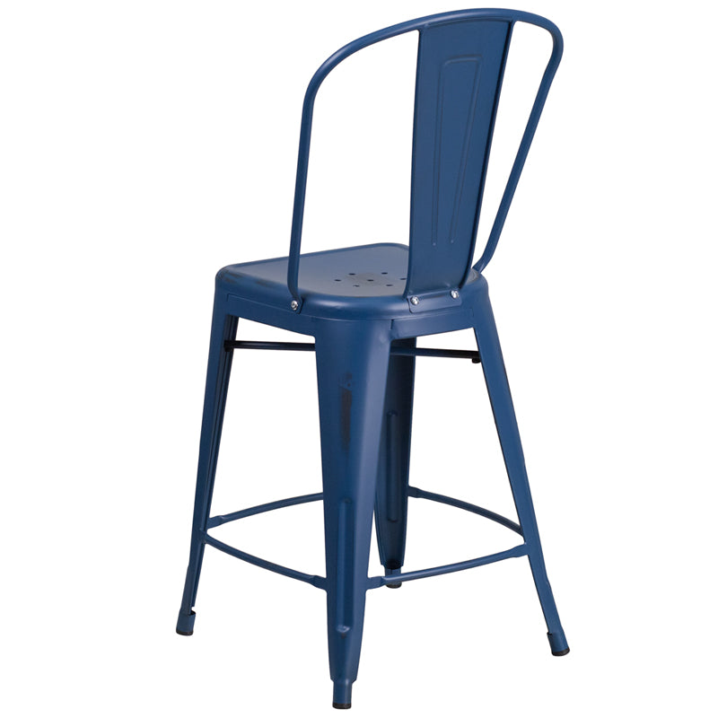 Distressed Blue Metal Stool ET-3534-24-AB-GG