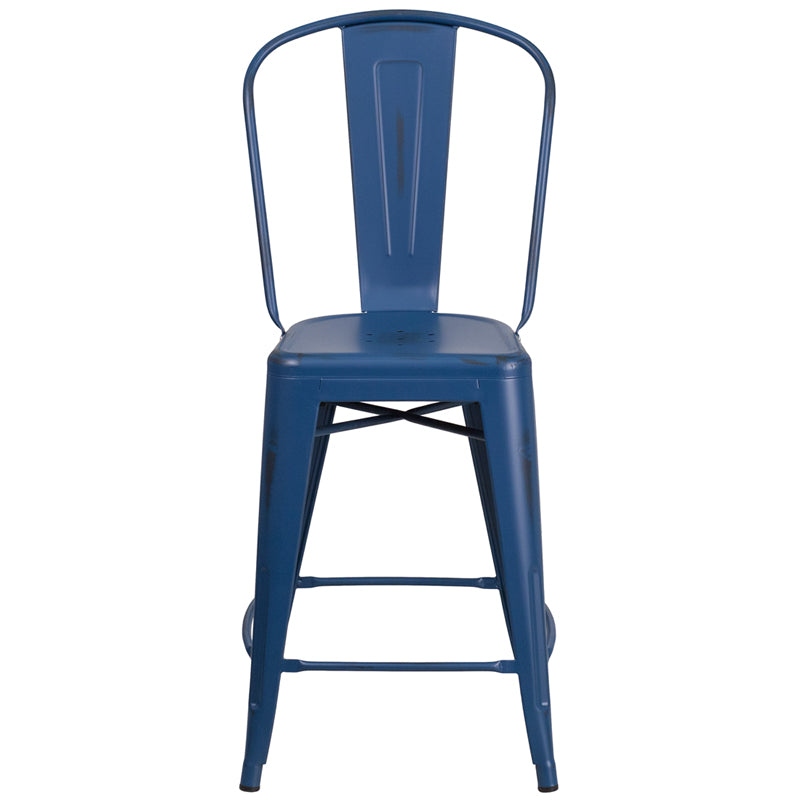 Distressed Blue Metal Stool ET-3534-24-AB-GG