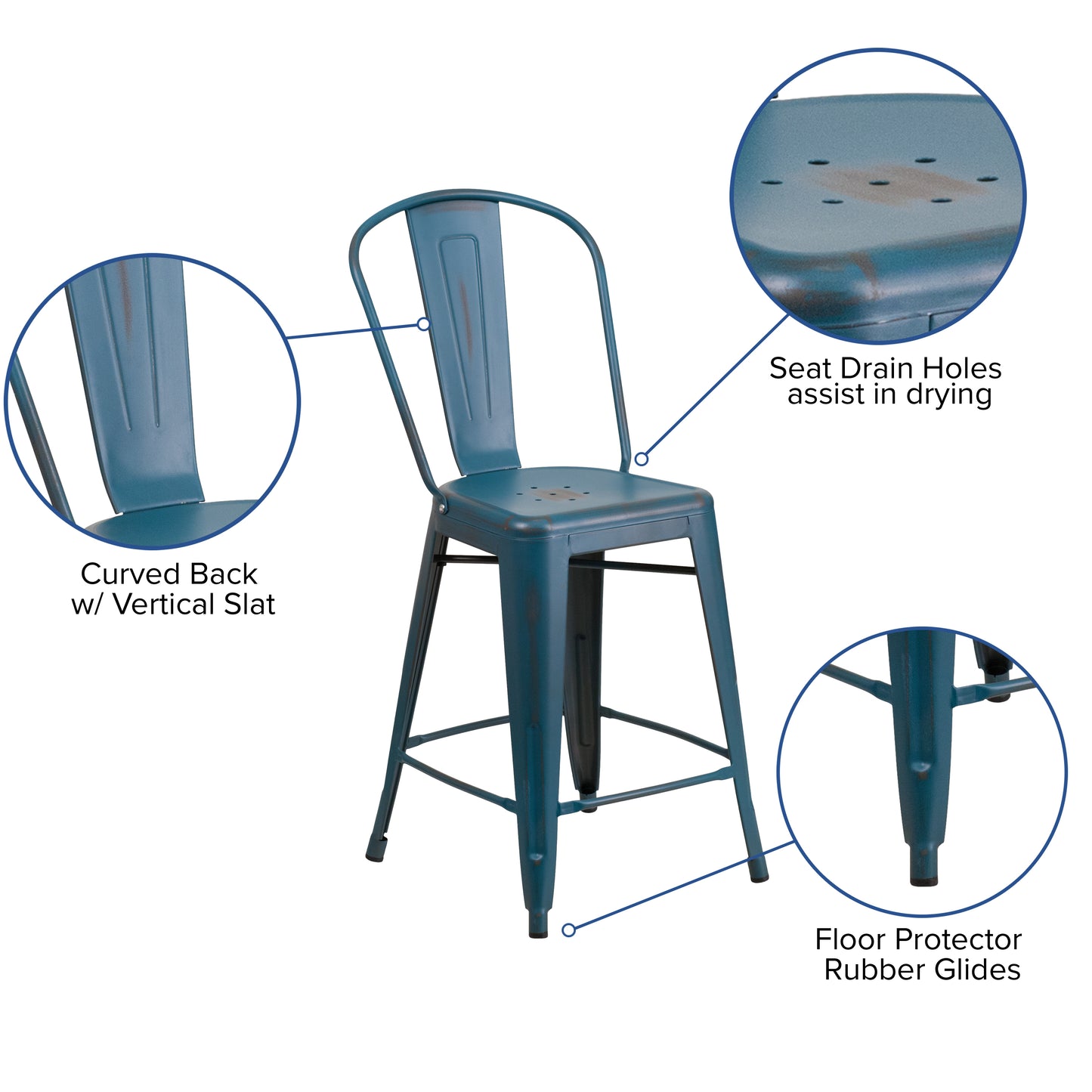 Distressed Blue Metal Stool ET-3534-24-AB-GG