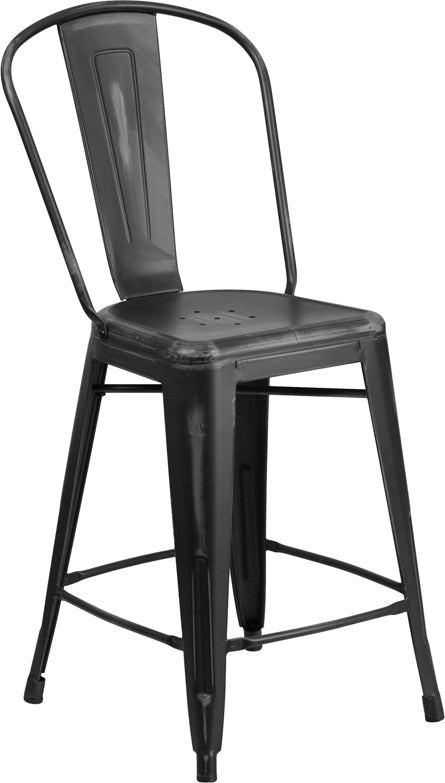 Distressed Black Metal Stool ET-3534-24-BK-GG