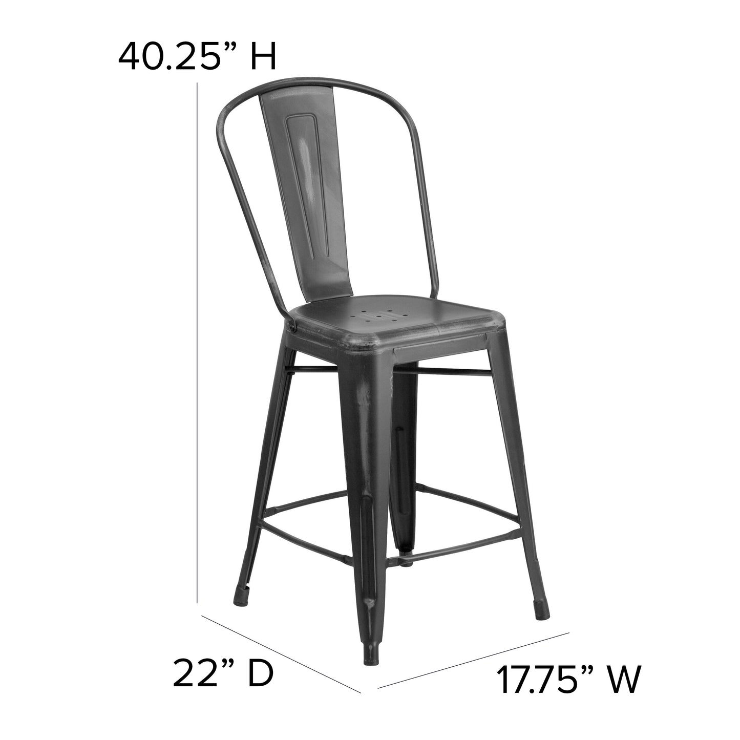 Distressed Black Metal Stool ET-3534-24-BK-GG