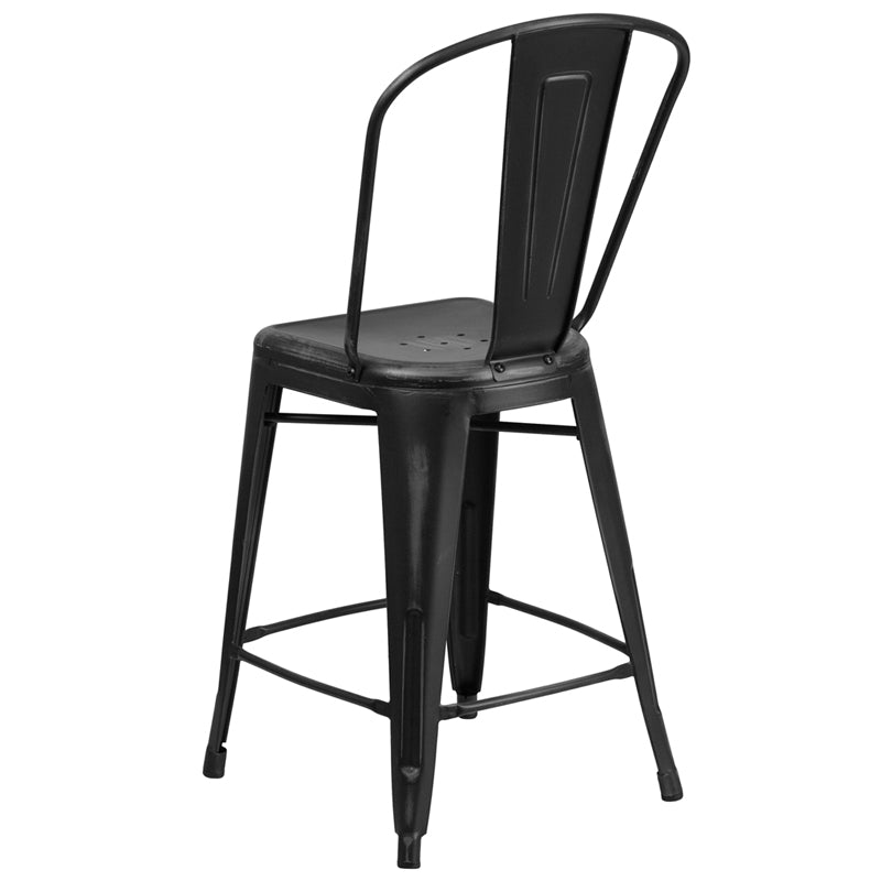 Distressed Black Metal Stool ET-3534-24-BK-GG