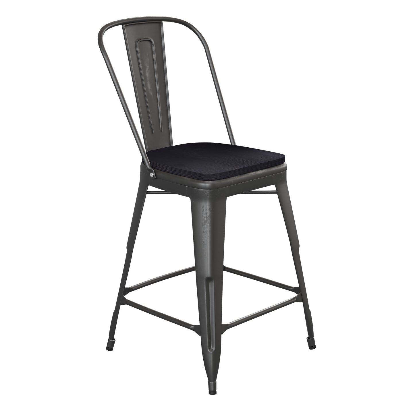 Black Metal Stool-Black Seat ET-3534-24-BK-PL1B-GG