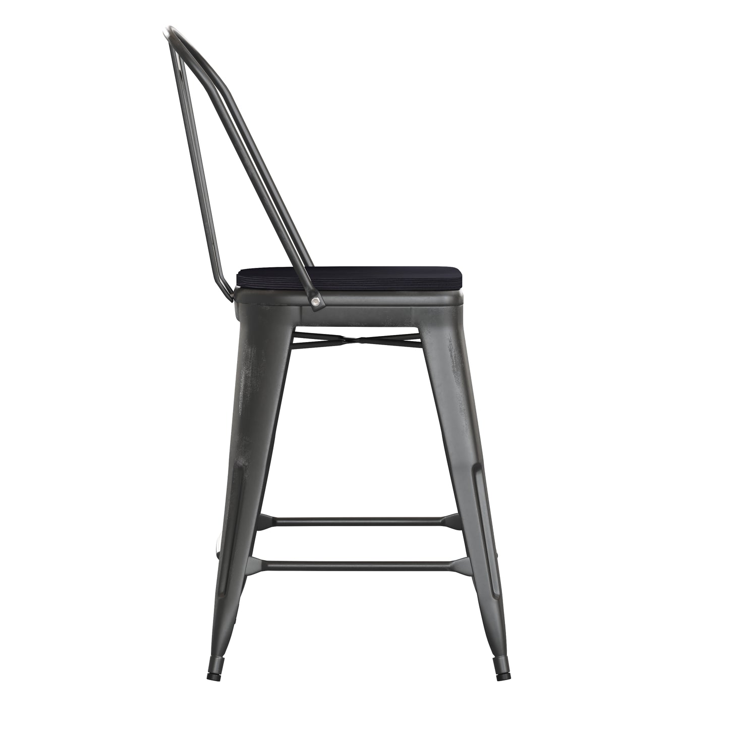 Black Metal Stool-Black Seat ET-3534-24-BK-PL1B-GG