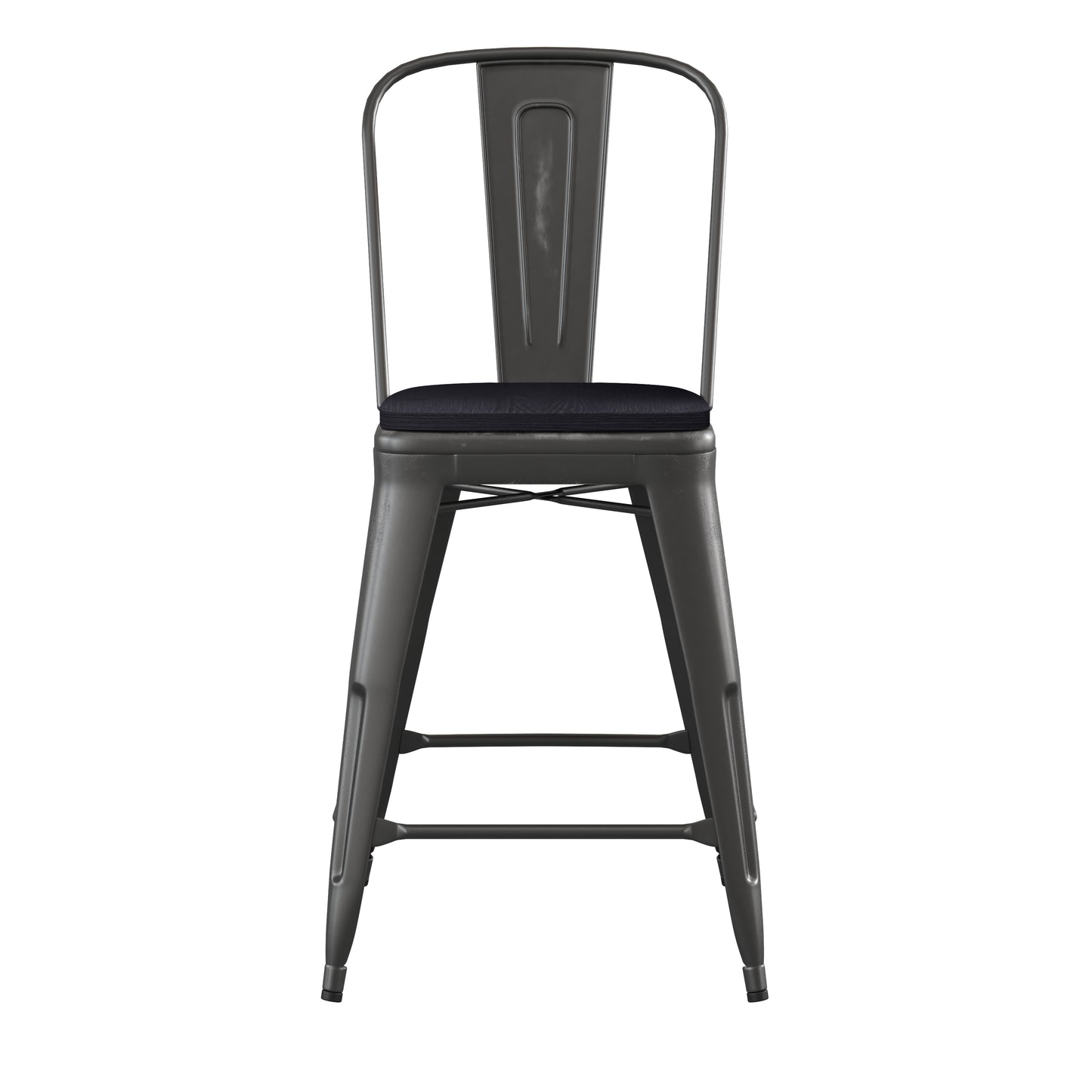 Black Metal Stool-Black Seat ET-3534-24-BK-PL1B-GG