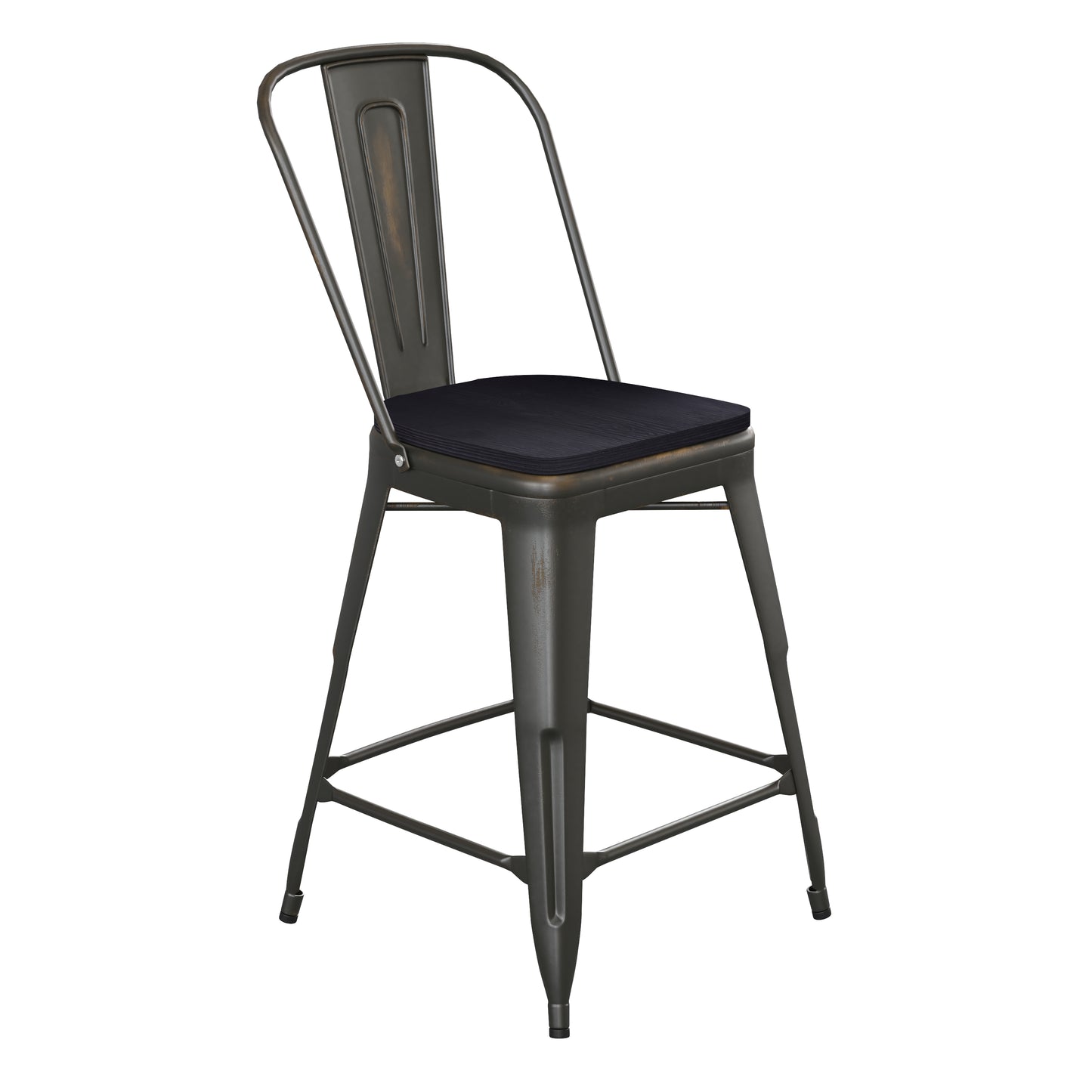 Copper Metal Stool-Black Seat ET-3534-24-COP-PL1B-GG