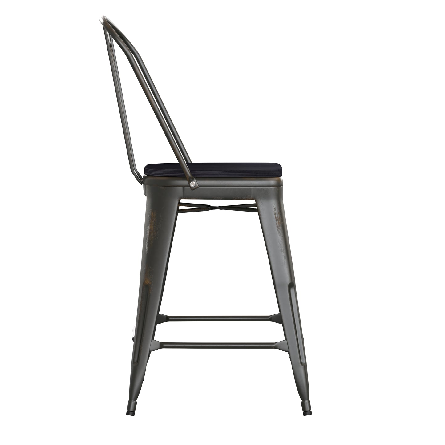 Copper Metal Stool-Black Seat ET-3534-24-COP-PL1B-GG