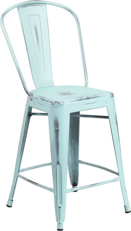 Distressed Gn-Blue Metal Stool ET-3534-24-DB-GG