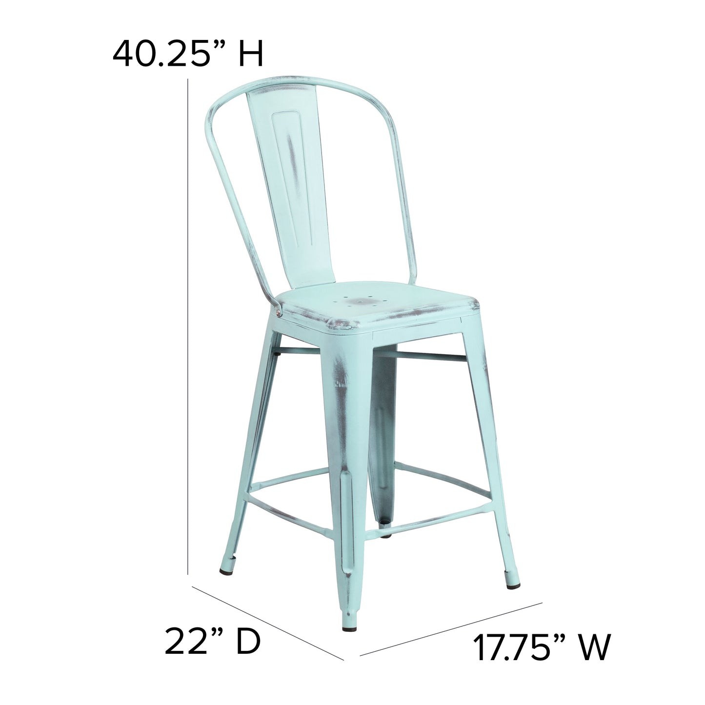 Distressed Gn-Blue Metal Stool ET-3534-24-DB-GG