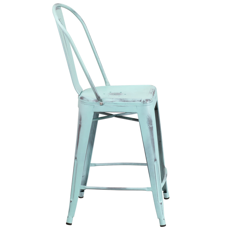 Distressed Gn-Blue Metal Stool ET-3534-24-DB-GG