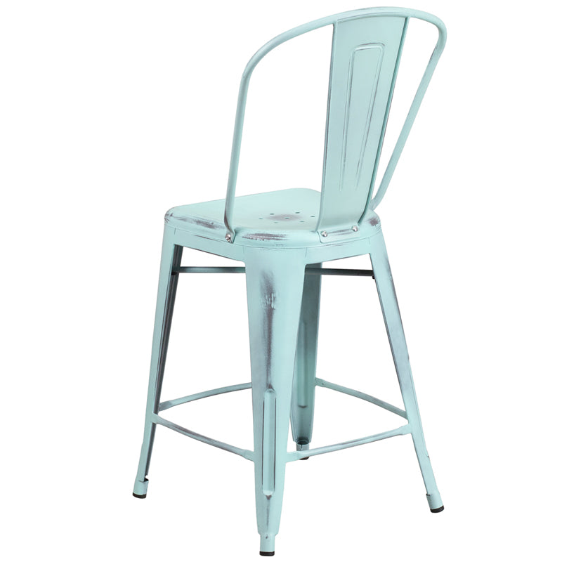 Distressed Gn-Blue Metal Stool ET-3534-24-DB-GG