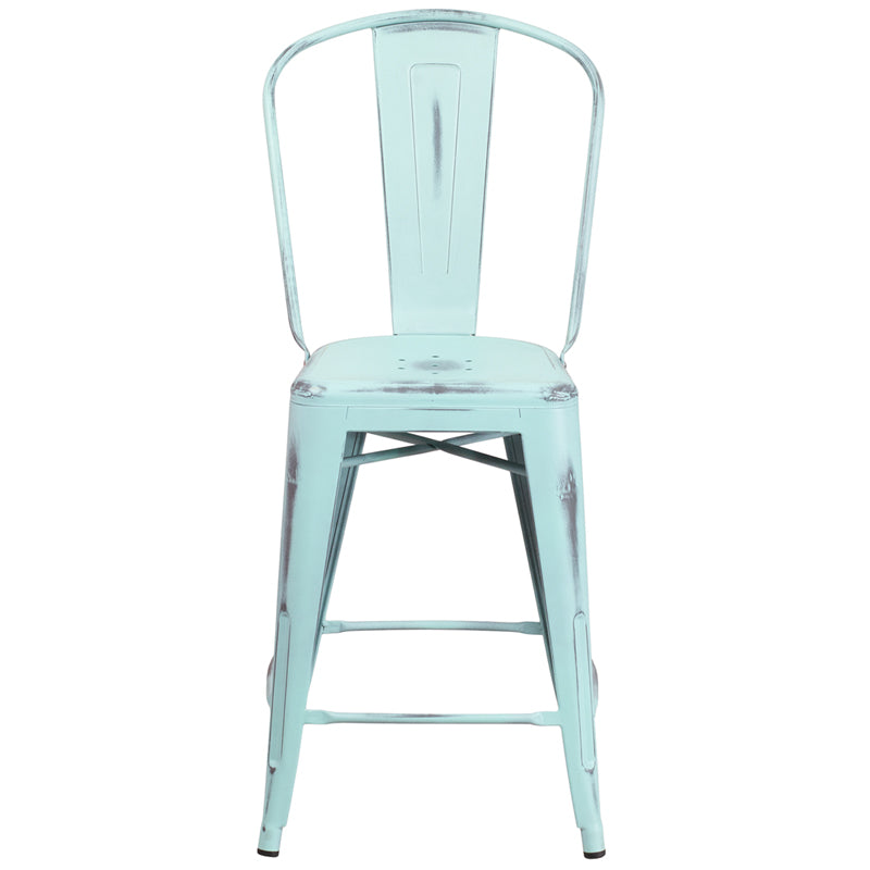 Distressed Gn-Blue Metal Stool ET-3534-24-DB-GG