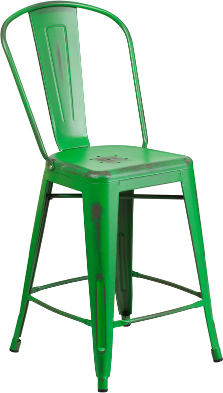 Distressed Green Metal Stool ET-3534-24-GN-GG