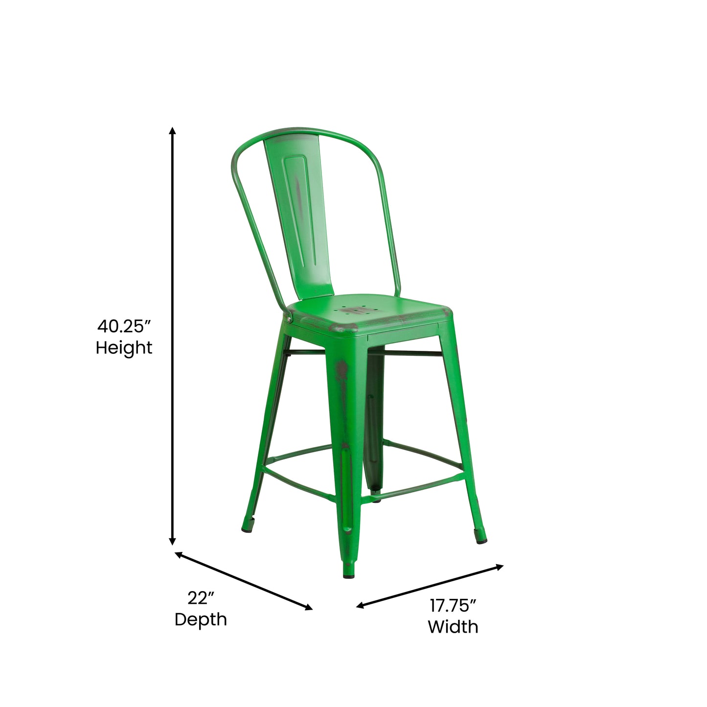 Distressed Green Metal Stool ET-3534-24-GN-GG