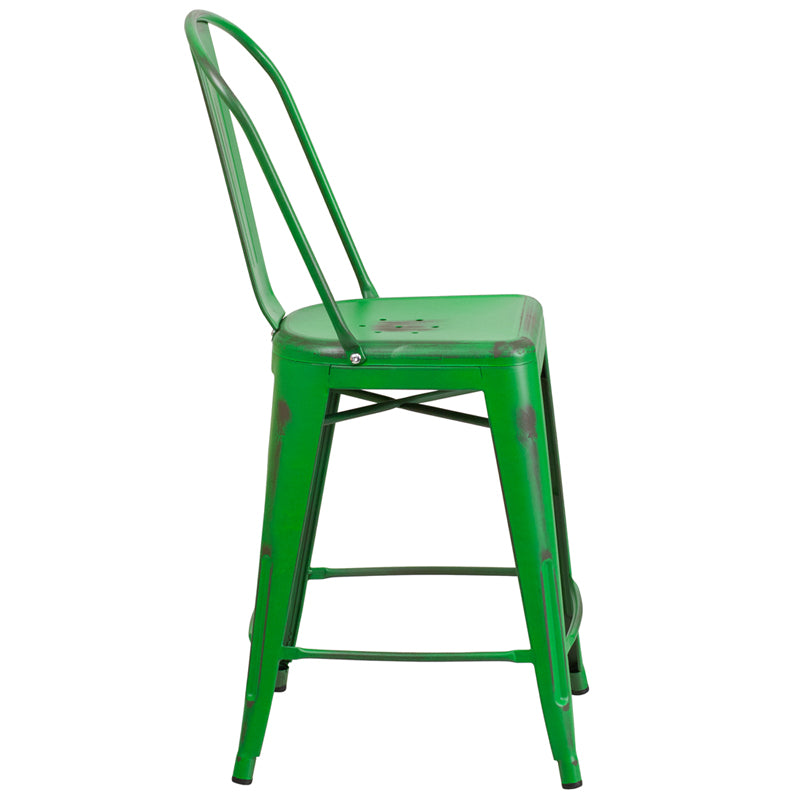 Distressed Green Metal Stool ET-3534-24-GN-GG