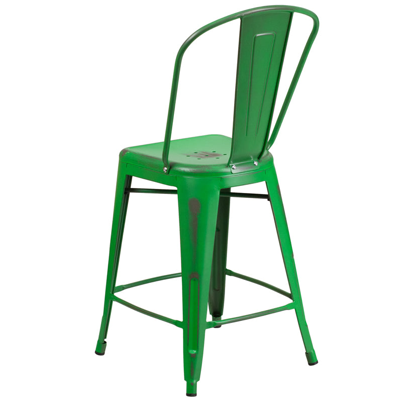 Distressed Green Metal Stool ET-3534-24-GN-GG