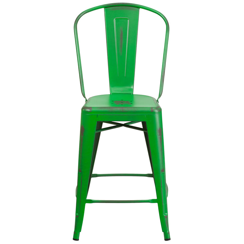 Distressed Green Metal Stool ET-3534-24-GN-GG