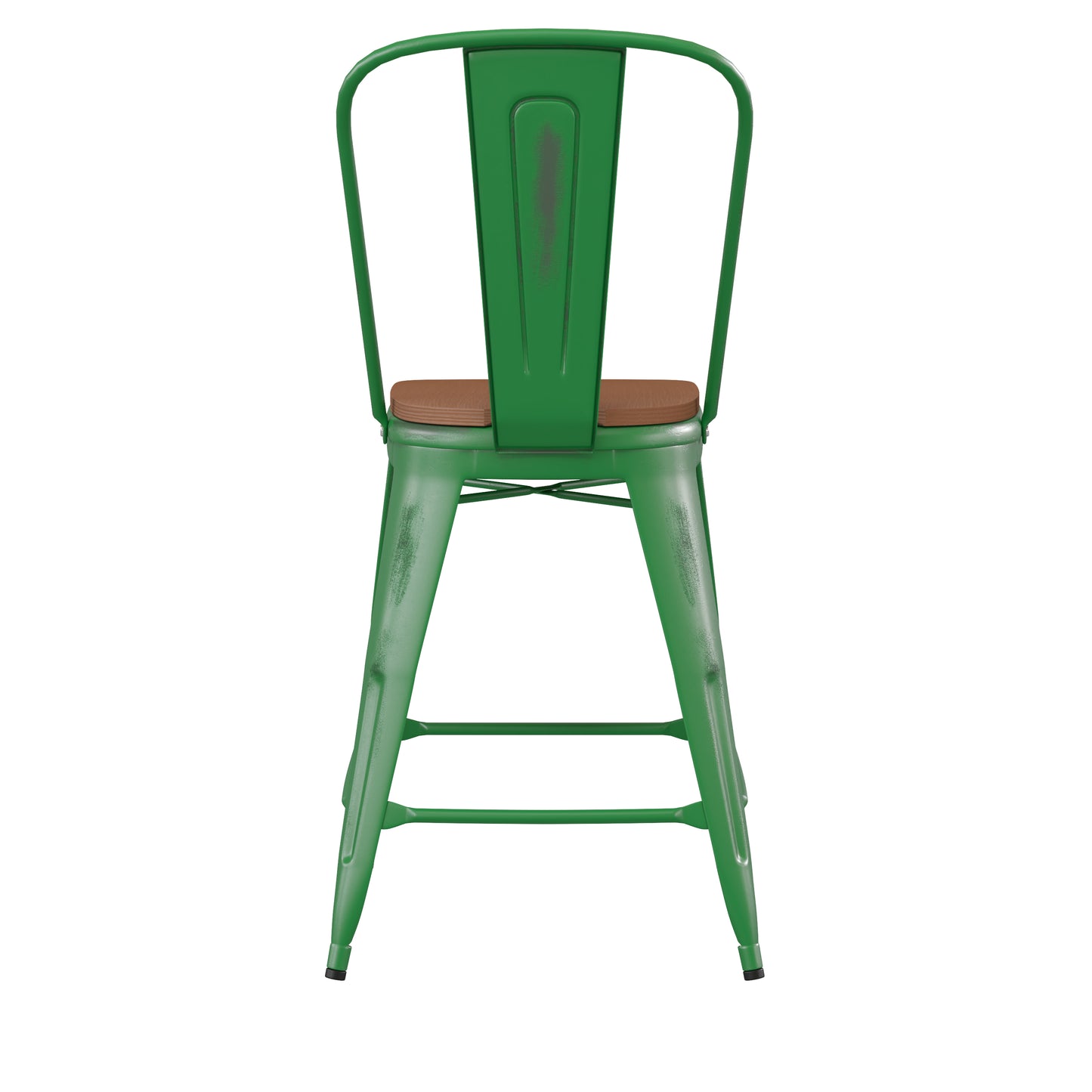 Green Metal Stool-Teak Seat ET-3534-24-GN-PL1T-GG