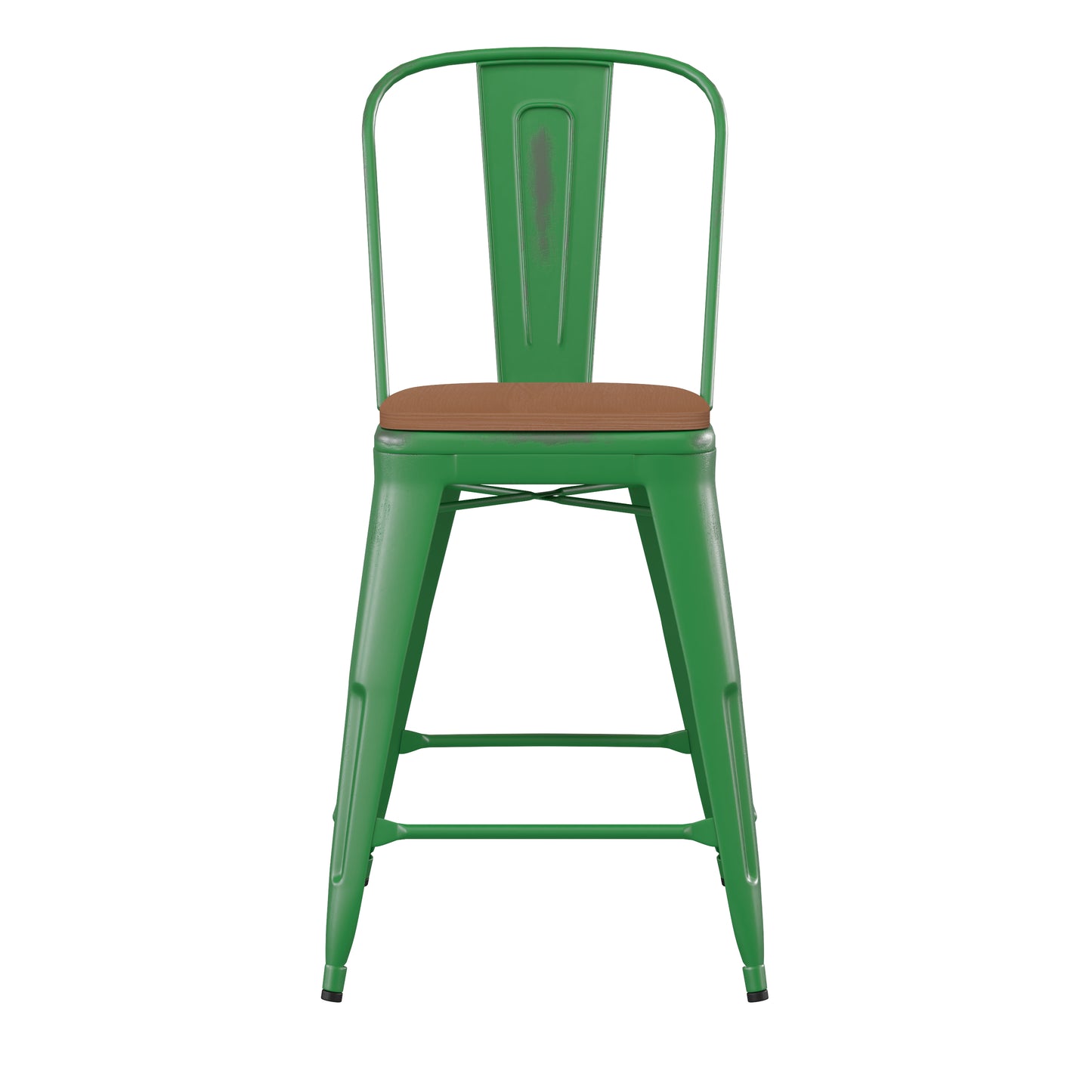 Green Metal Stool-Teak Seat ET-3534-24-GN-PL1T-GG