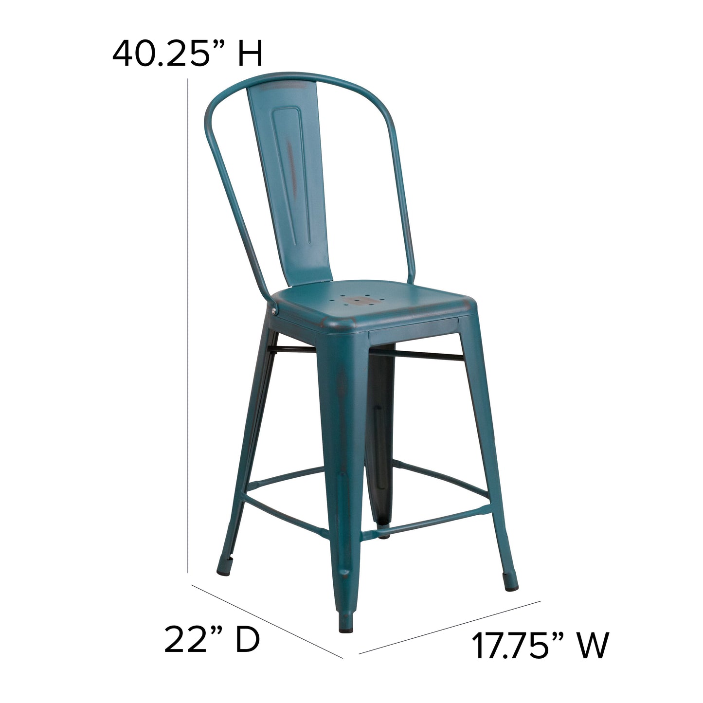 Distressed Blue-Tl Metal Stool ET-3534-24-KB-GG