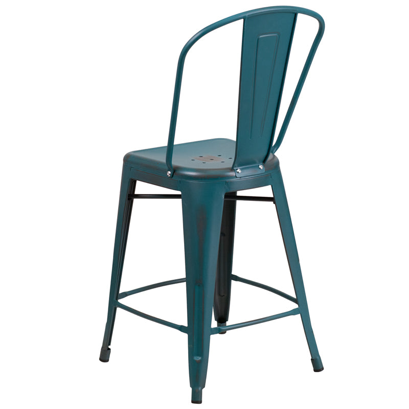 Distressed Blue-Tl Metal Stool ET-3534-24-KB-GG