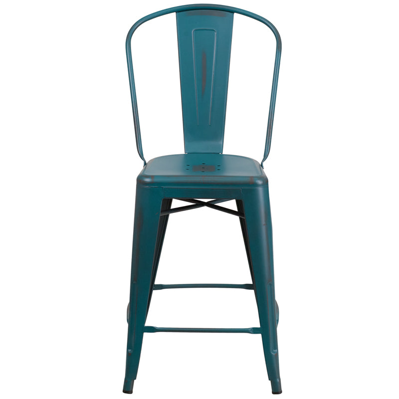 Distressed Blue-Tl Metal Stool ET-3534-24-KB-GG