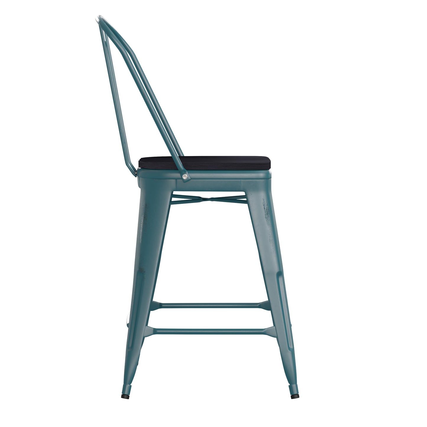 Blue-Tl Metal Stool-Black Seat ET-3534-24-KB-PL1B-GG